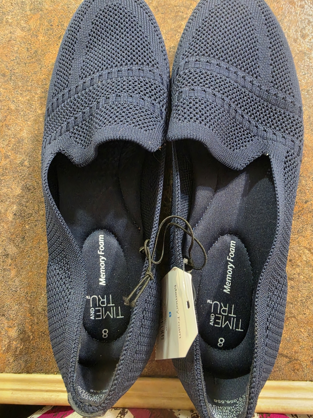 Time and Tru Women's Navy Knit Slip-On Flats with Memory Foam